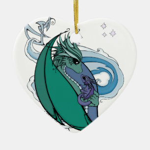 mother and baby dragon ceramic tree decoration