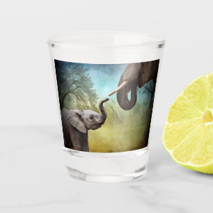 Mother And Baby Elephant Bandanna Shot Glass