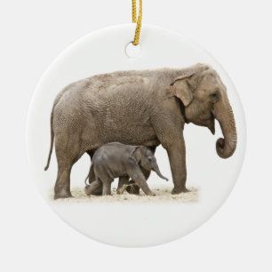 Mother and Baby Elephant Ceramic Tree Decoration