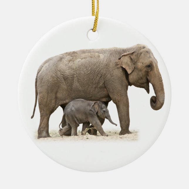 Mother and Baby Elephant Ceramic Tree Decoration (Front)