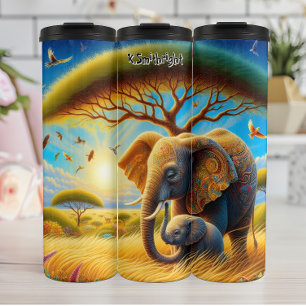 Mother and Baby Elephant in African Savanna Thermal Tumbler