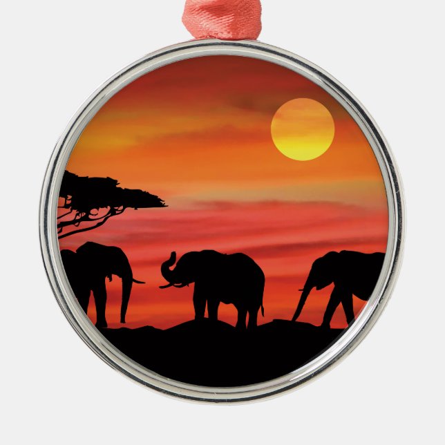 Mother and Baby Elephant in the Serengeti Metal Tree Decoration (Front)