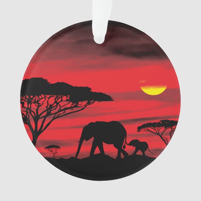 Mother and Baby Elephant in the Serengeti Ornament (Front)
