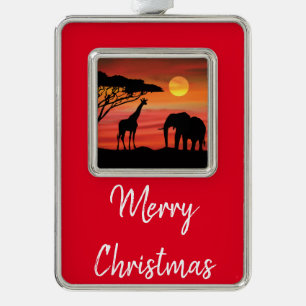 Mother and Baby Elephant in the Serengeti Silver Plated Framed Ornament