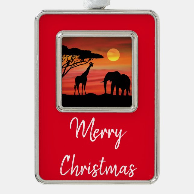 Mother and Baby Elephant in the Serengeti Silver Plated Framed Ornament (Front)