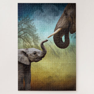 Mother And Baby Elephant Jigsaw Puzzle
