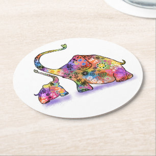 Mother and Baby Elephant Paper Coaster