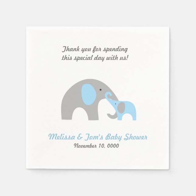 Mother and Baby Elephant Shower napkins BLUE GREY (Front)