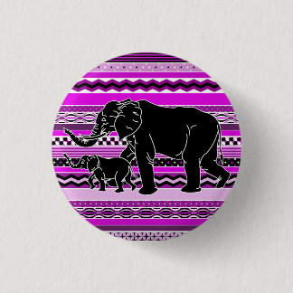 Mother and Baby Elephant Silhouette Purple 3 Cm Round Badge