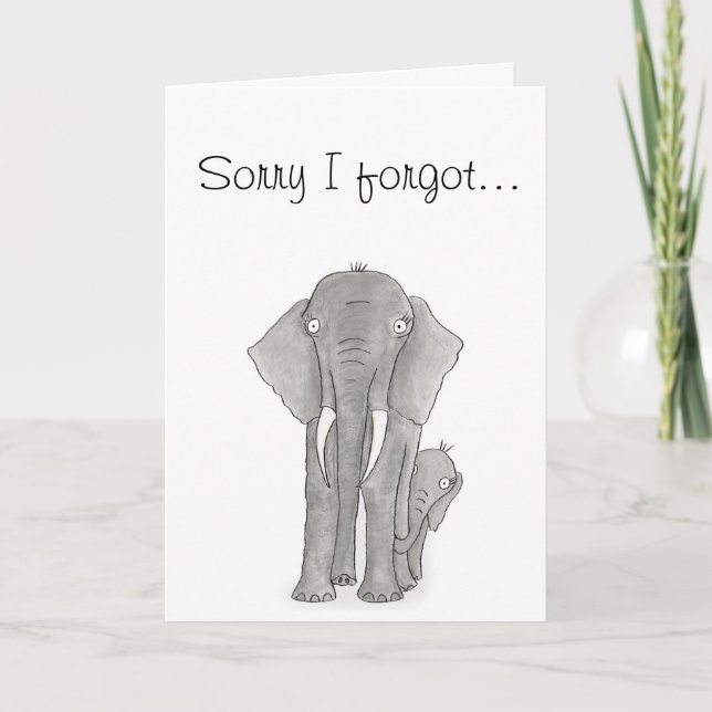 Mother and baby elephant 'sorry I forgot' card (Front)