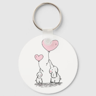 Mother and Baby Elephant with Balloons Key Ring