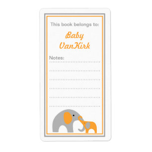 Mother and Baby Elephants Bookplate book labels