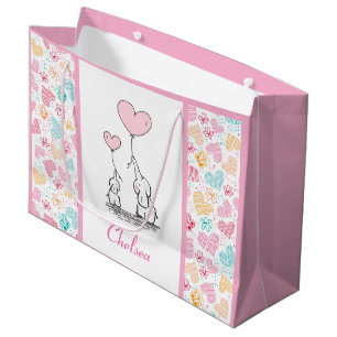 Mother and Baby Elephants with Colourful Hearts Large Gift Bag