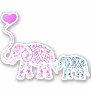 Mother and Baby Elephants with Heart Balloon