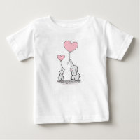 Mother and Baby Elephants With Pink Heart Balloons