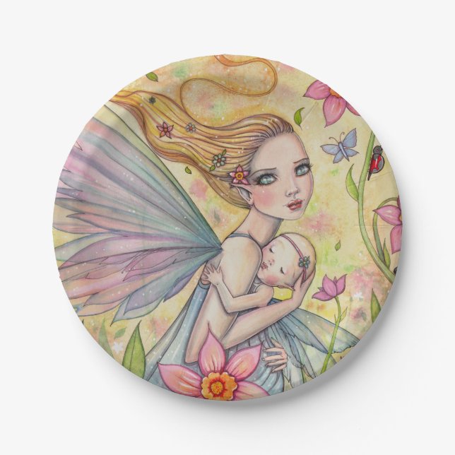 Mother and Baby Fairies Baby Shower Paper Plate (Front)