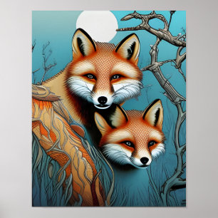 Mother and Baby Fox Poster