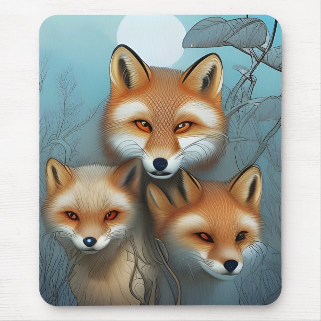 Mother and Baby Foxes Mouse Mat (Front)