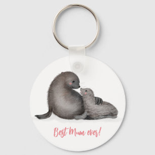 Mother and baby fur seal 'Best mum ever' key ring