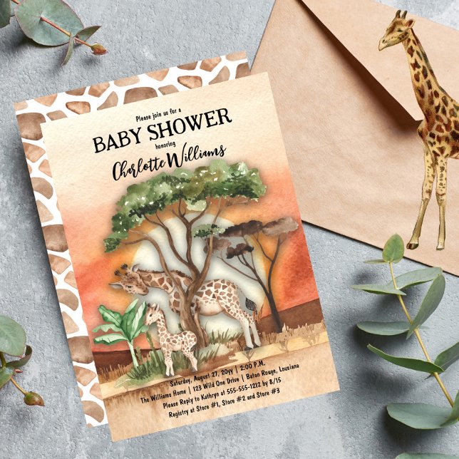 Mother and Baby Giraffe Safari Baby Shower Invitation (Creator Uploaded)