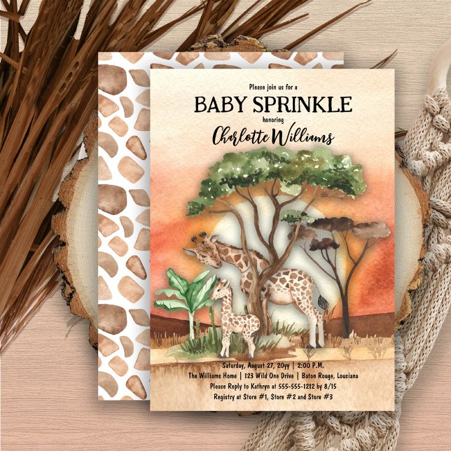 Mother and Baby Giraffe Safari Baby Sprinkle Invitation (Creator Uploaded)