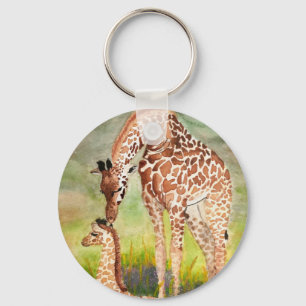 Mother and Baby Giraffes Key Ring