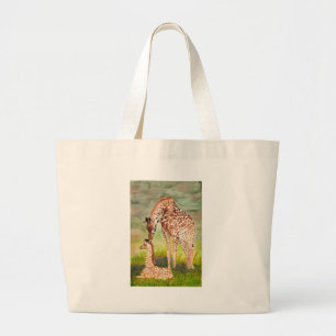 Mother and Baby Giraffes Large Tote Bag