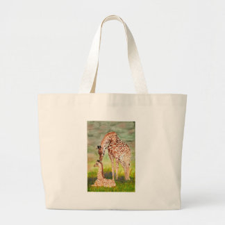 Mother and Baby Giraffes Large Tote Bag