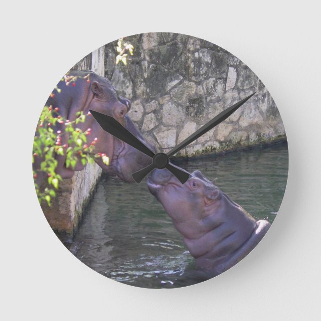 Mother and Baby Hippo Greeting Round Clock (Front)