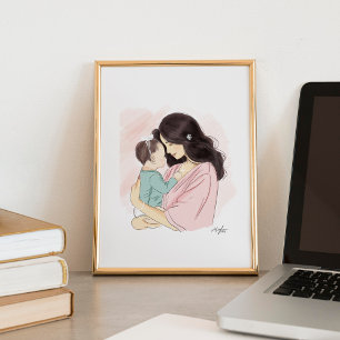 Mother and baby illustration  poster