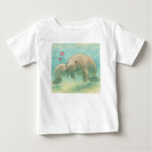 Mother and Baby Manatee Watercolor Illustration –  T-Shirt