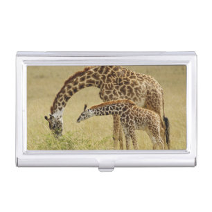 Mother and baby Masai Giraffe, Giraffa Business Card Holder