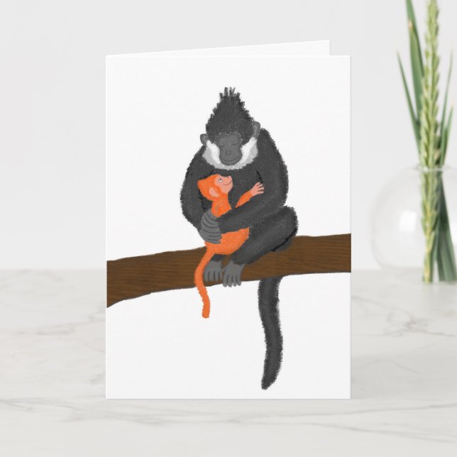 Mother and baby monkey Mother's Day card (Front)