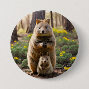 Mother And Baby Quokka, Button Badge