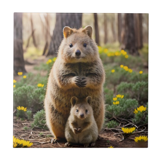 Mother And Baby Quokka, Ceramic Tile (Front)