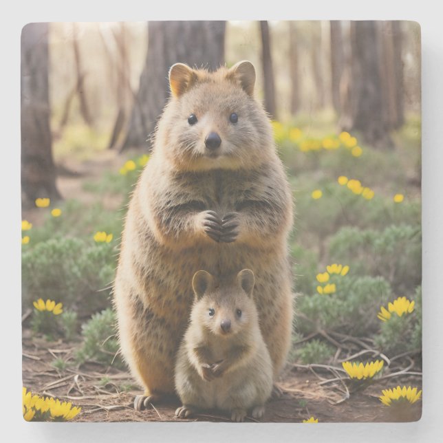 Mother And Baby Quokka, Stone Coaster (Front)
