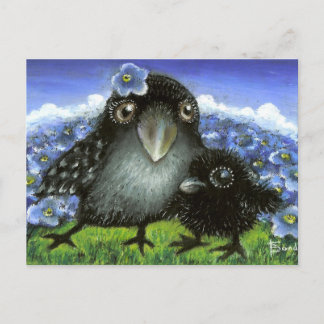 Mother and baby raven postcard