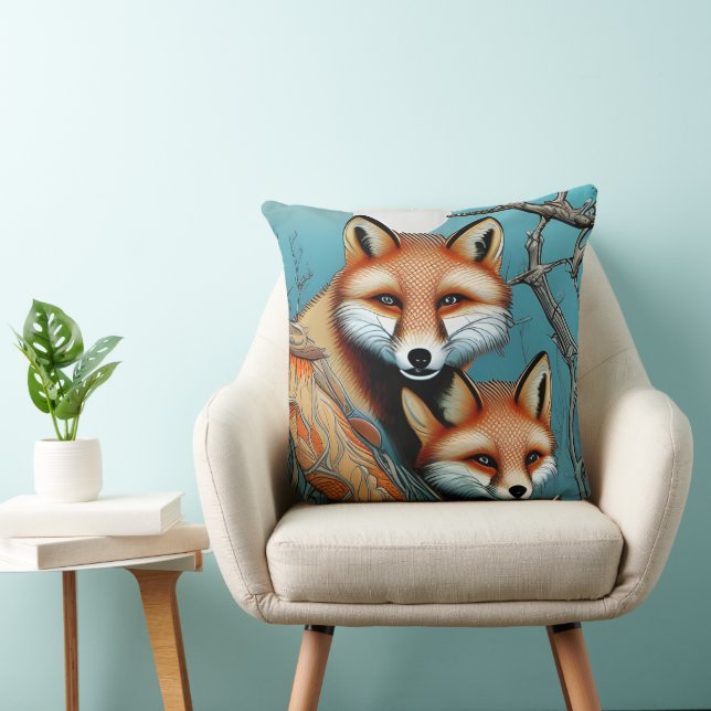 Mother and baby red fox cushion (Chair)