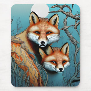 Mother and Baby Red Fox Mouse Mat