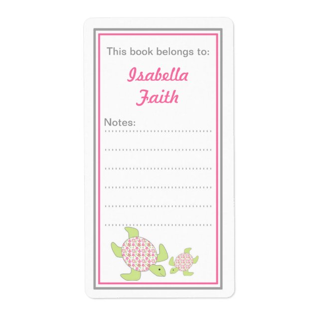 Mother and Baby Sea Turtles bookplates baby shower (Front)