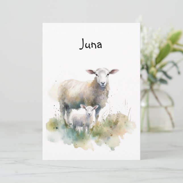 Mother and baby sheep, spring newborn, customizabl invitation (Standing Front)