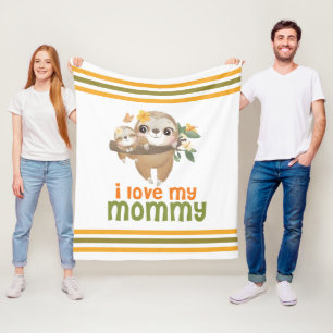 Mother and Baby Sloths Hanging on a Branch I love Fleece Blanket