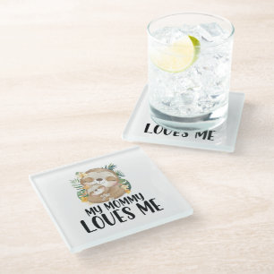 Mother and Baby Sloths My Mummy Loves Me Tropical Glass Coaster