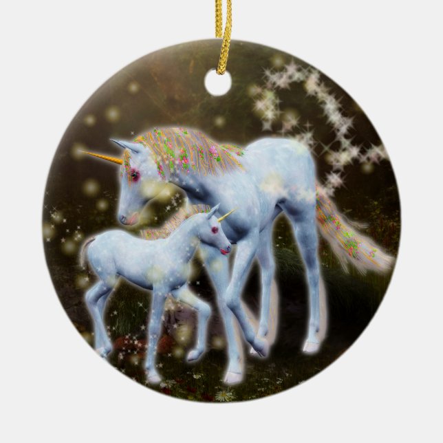 Mother and Baby Unicorn Ceramic Tree Decoration (Front)