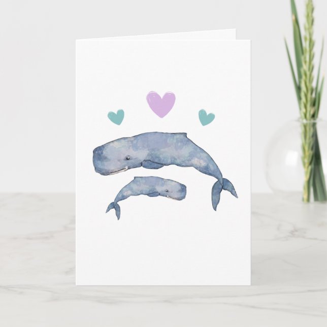 Mother and Baby Whale Blank Folded Card (Front)