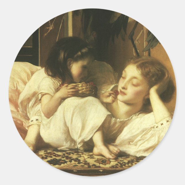 Mother and Child (aka Cherries) by Lord Leighton Classic Round Sticker (Front)