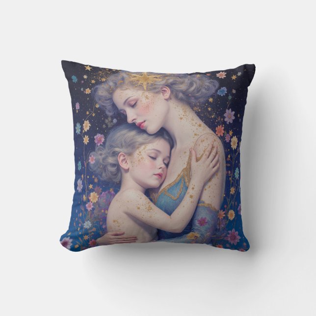 Mother and Child Art Throw Pillow  (Front)