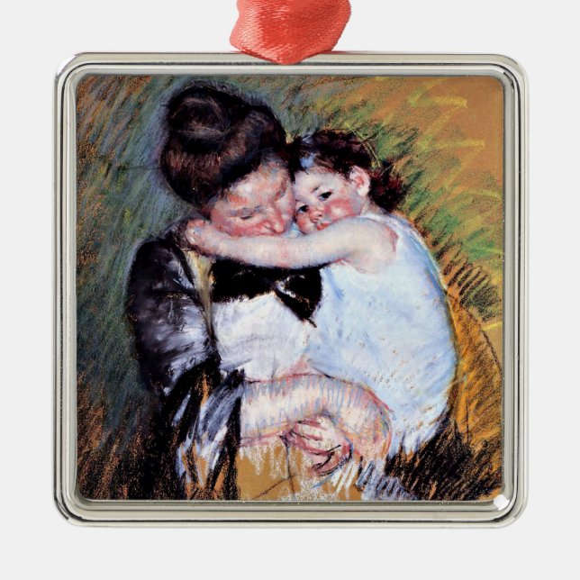 Mother and Child  - Artwork by Mary Cassatt,  Metal Tree Decoration (Front)