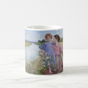 Mother and Child by a River With Wild Roses Coffee Mug