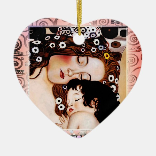 Mother and Child by Gustav Klimt Collage Ceramic Tree Decoration (Front)